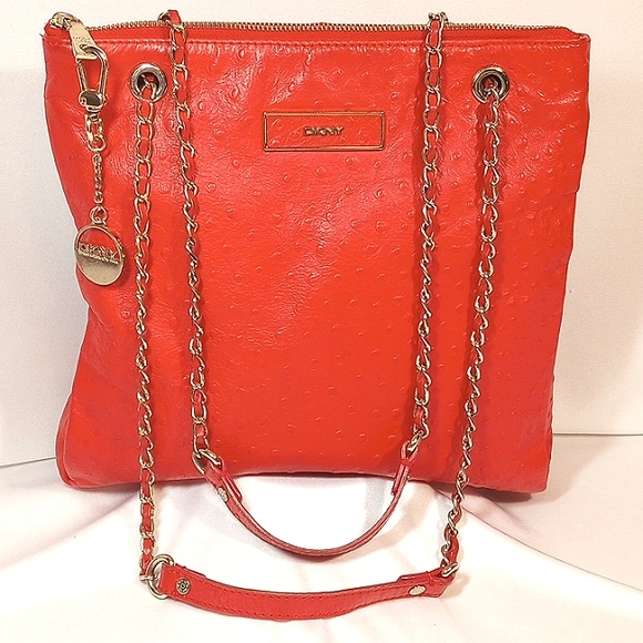DKNY Ostrich Leather Shoulder Bag - Picture 1 of 10